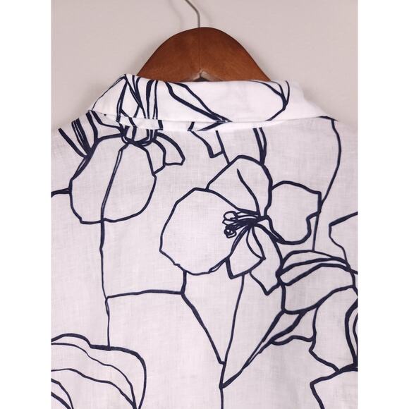 Chico’s 100% Linen Floral Button Front Tunic White Black Size 2 (US 12) - Picture 9 of 13